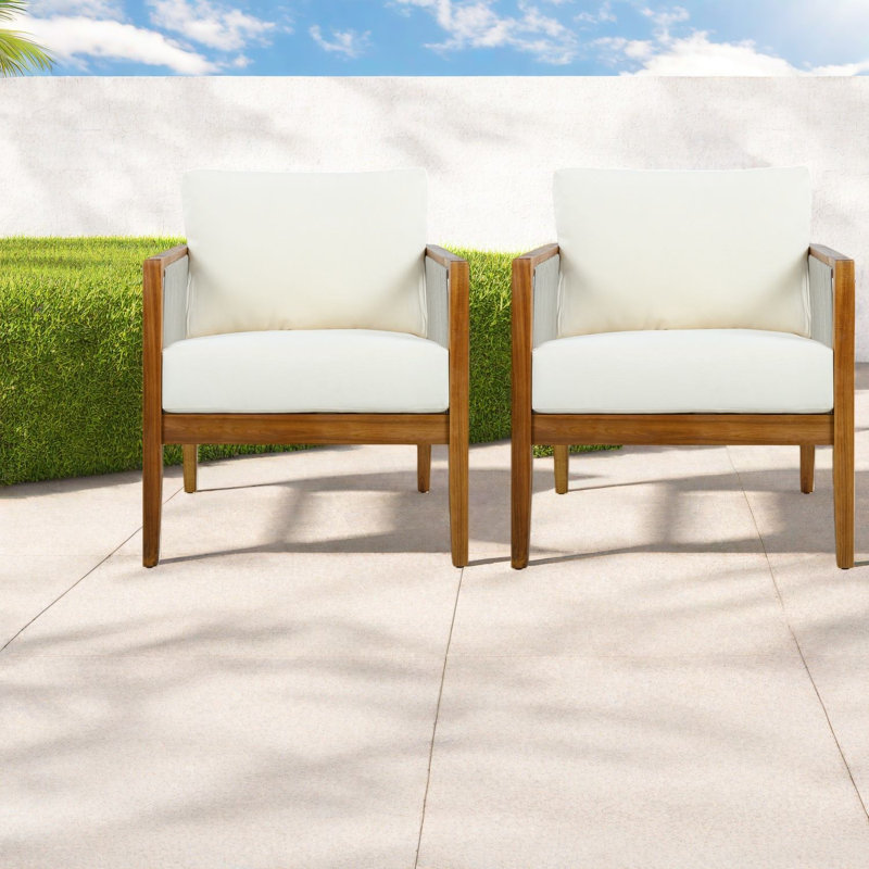 Ensemble de 2 chaises longues de patio Modern, corde en bois d'acacia pour patio