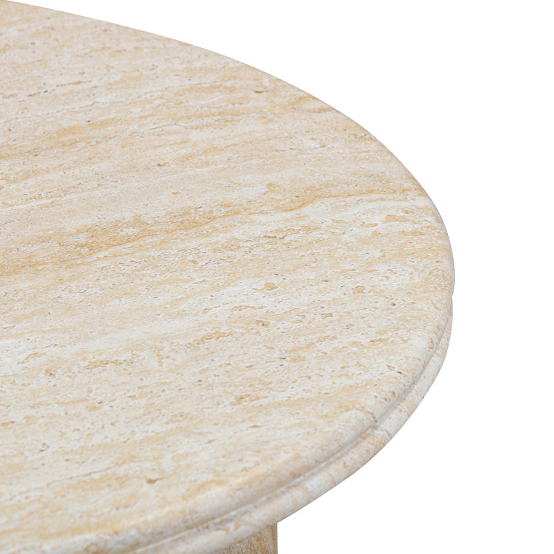 Table d'appoint ronde intérieure / extérieure en faux travertin Cheyan, H 15 po x l 26 po x P 26 po