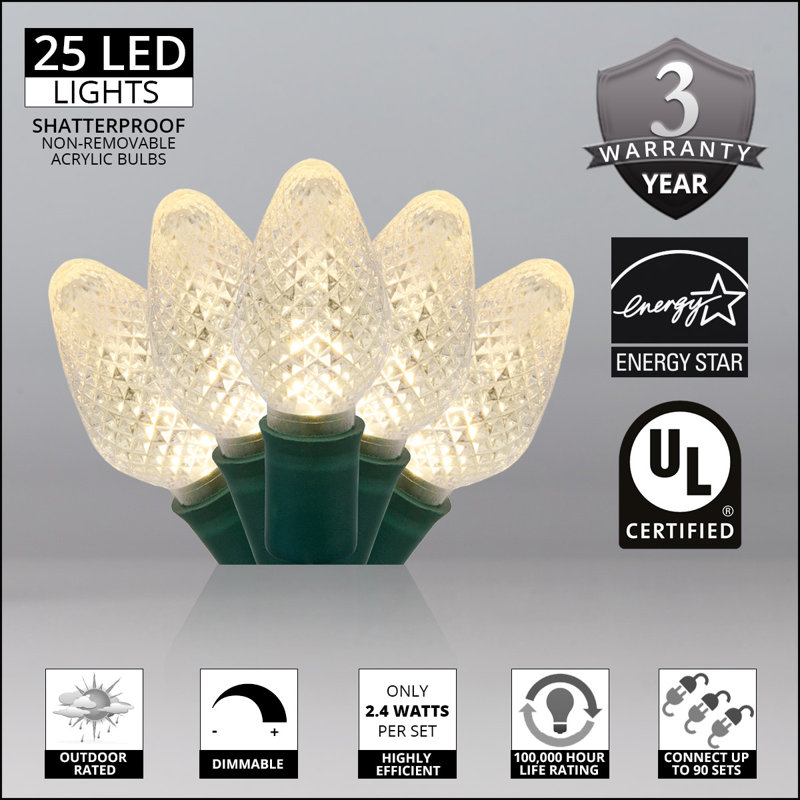 C7 Christmas 25-Light LED String Light, Warm White