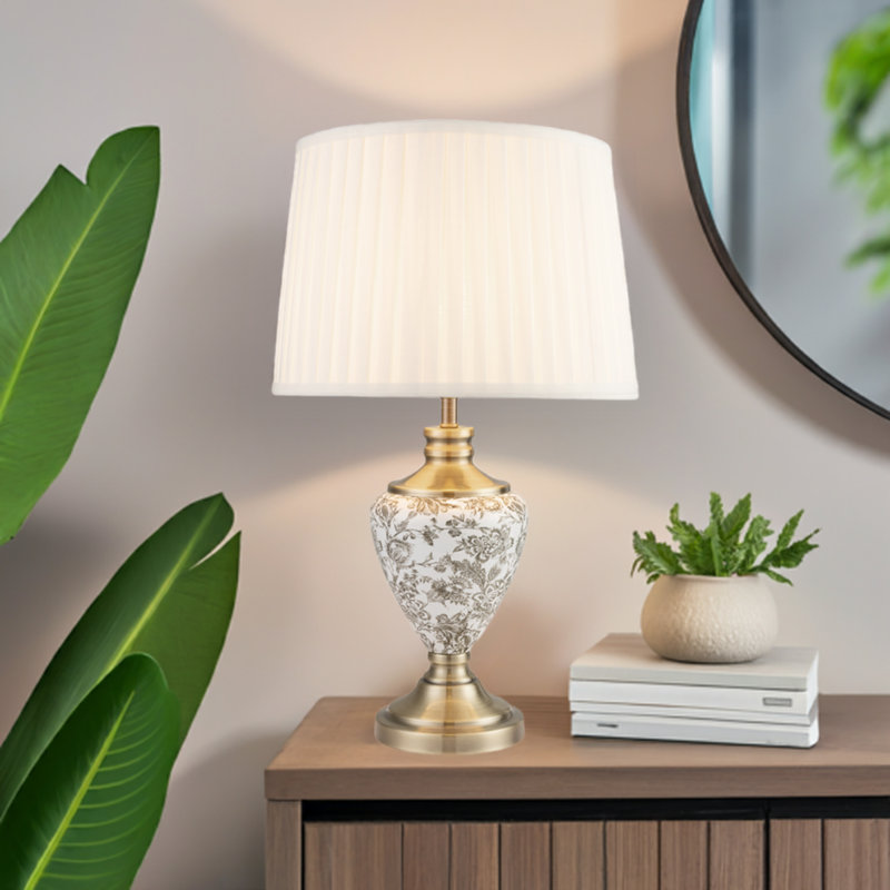 Bostrom 57cm Classic Toile de Jouy Vintage Style Table Lamp, Cream, Ivory/Gold
