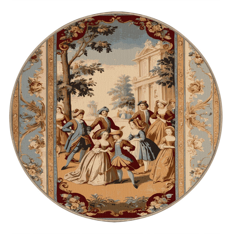 Tapis beige français lavable à la machine, Rond 5 pi