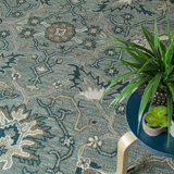Blair Oriental Hand Hooked Area Rug in Deep Green Blue/Gray/White