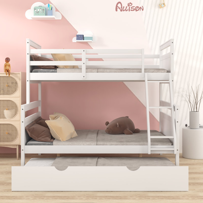 Falzetta Twin Over Full Bunk Bed with Built-In Ladder , Trundle Bed Included, White