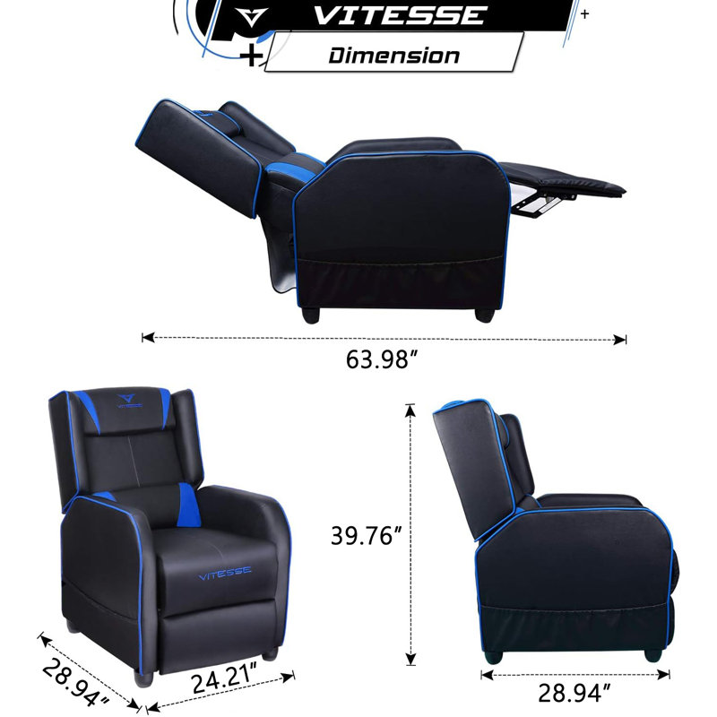 VITESSE Adjustable Reclining Ergonomic Faux Leather PC & Racing Game Chair with Footrest, Black/Blue