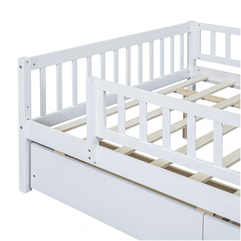 Lit de jour double en bois avec deux tiroirs, blanc, Lit double, Blanc