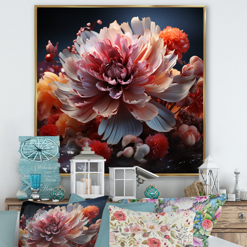 Peony Petal Poetry II - pivoines, décoration murale, Cadre flottant doré, H 30 po x l 30 po x P 1 po