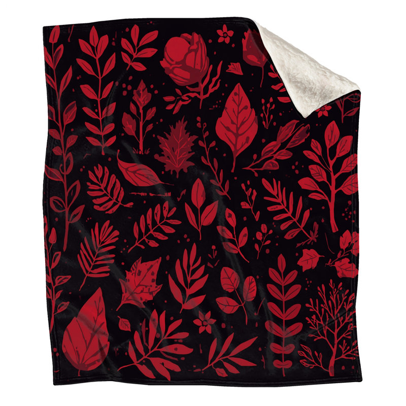 Red Botanical Leaf Illustrations Blankets, 50in W x 60in H