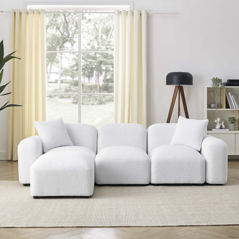 L-Shape DIY Combination 4-Seat Modular Sectional Sofa, White Teddy