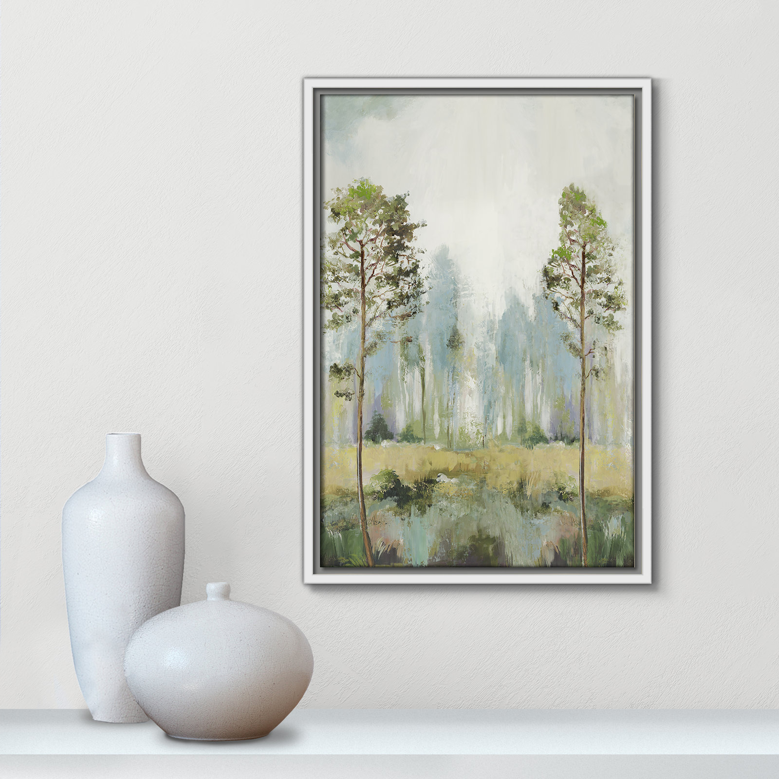 Teton "Tall Green Trees II" Print by Allison Pearce, 19.5" H x 13.5" W, White