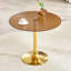 Table ronde en verre brun clair de luxe de 35 pouces de diamètre. Pilier en métal doré. Négociation, table basse, table de salle à manger. Convient aux petits espaces de salle à manger de 2 à 4 personnes.