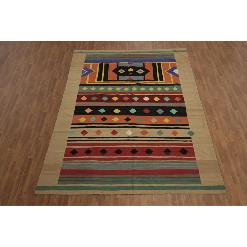 Tapis multicolore vibrant fait à la main 9 x 12