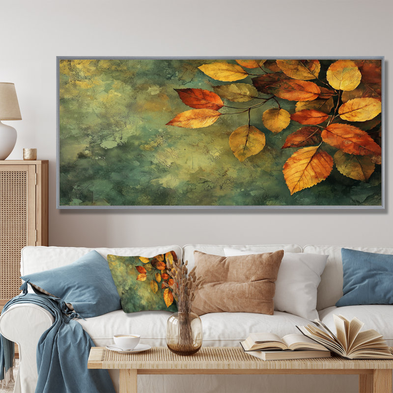 «Leaves Brown Forest Tranquility III - Leaves», impressions encadrées, H 28 po x l 60 po, Impression encadrée flottante