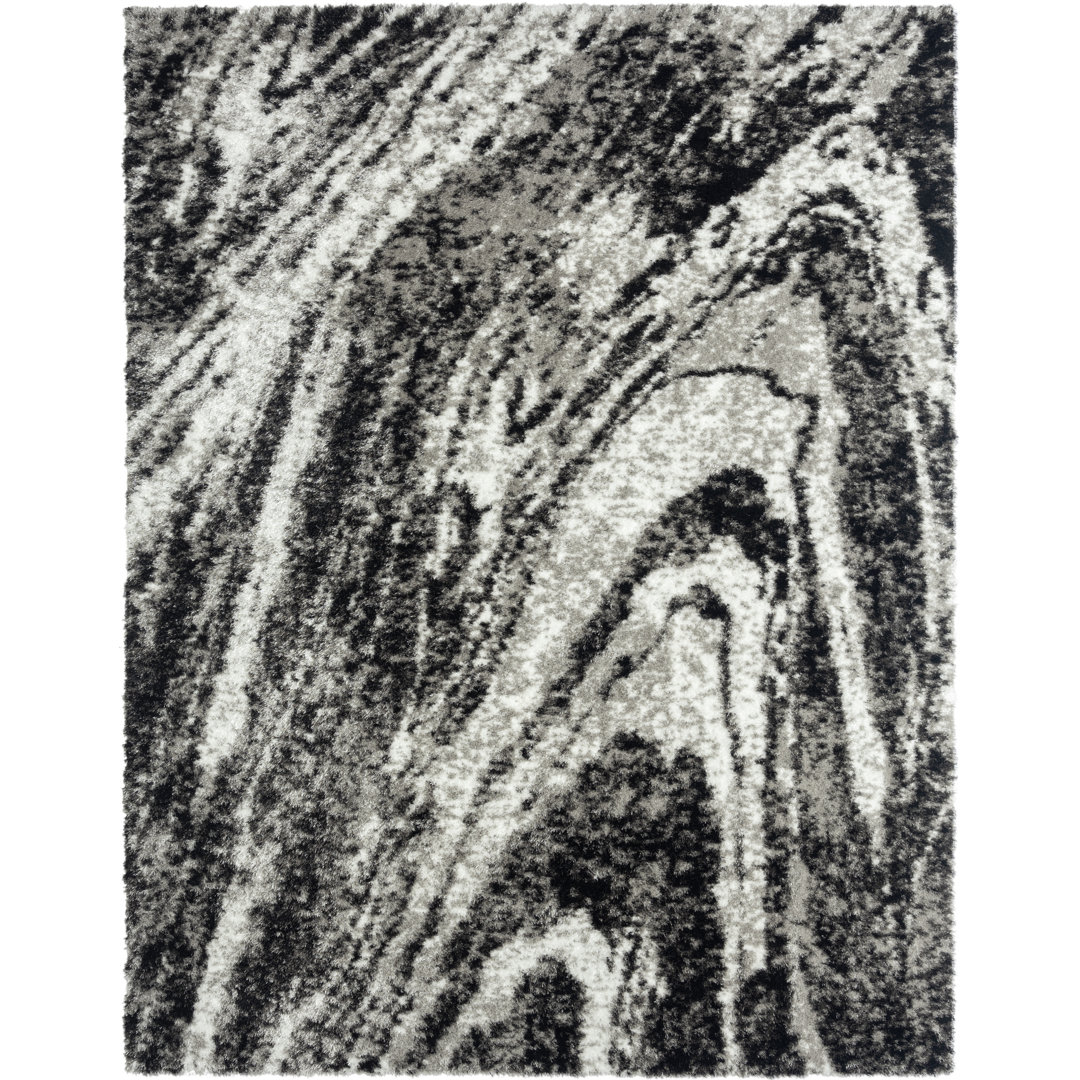 Abstract Shag Black/Grey Swirl Area Rug 17 Stories Rug 