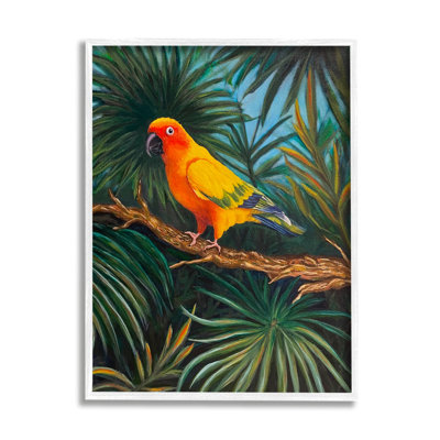 «Parrot in Tropical Trees» par Rhiannon englert - impression d'un cadre photo sur bois