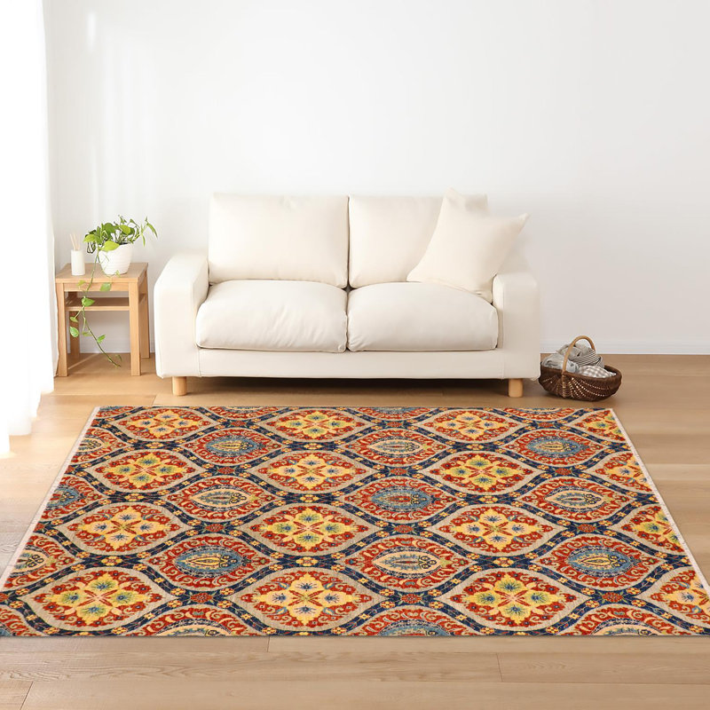 Laine bleue en laine noué à la main de style oriental Afton 8 pi 2 po x 9 pi 9 po