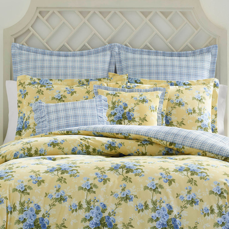 Cassidy Yellow and Blue Floral Cotton Queen Comforter Set