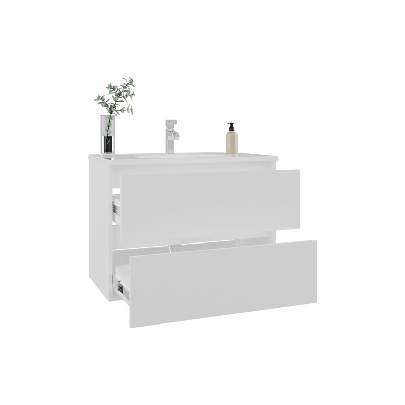 Armoire de salle de bain Opalo, avec deux tablettes et rangement ouvert, blanc