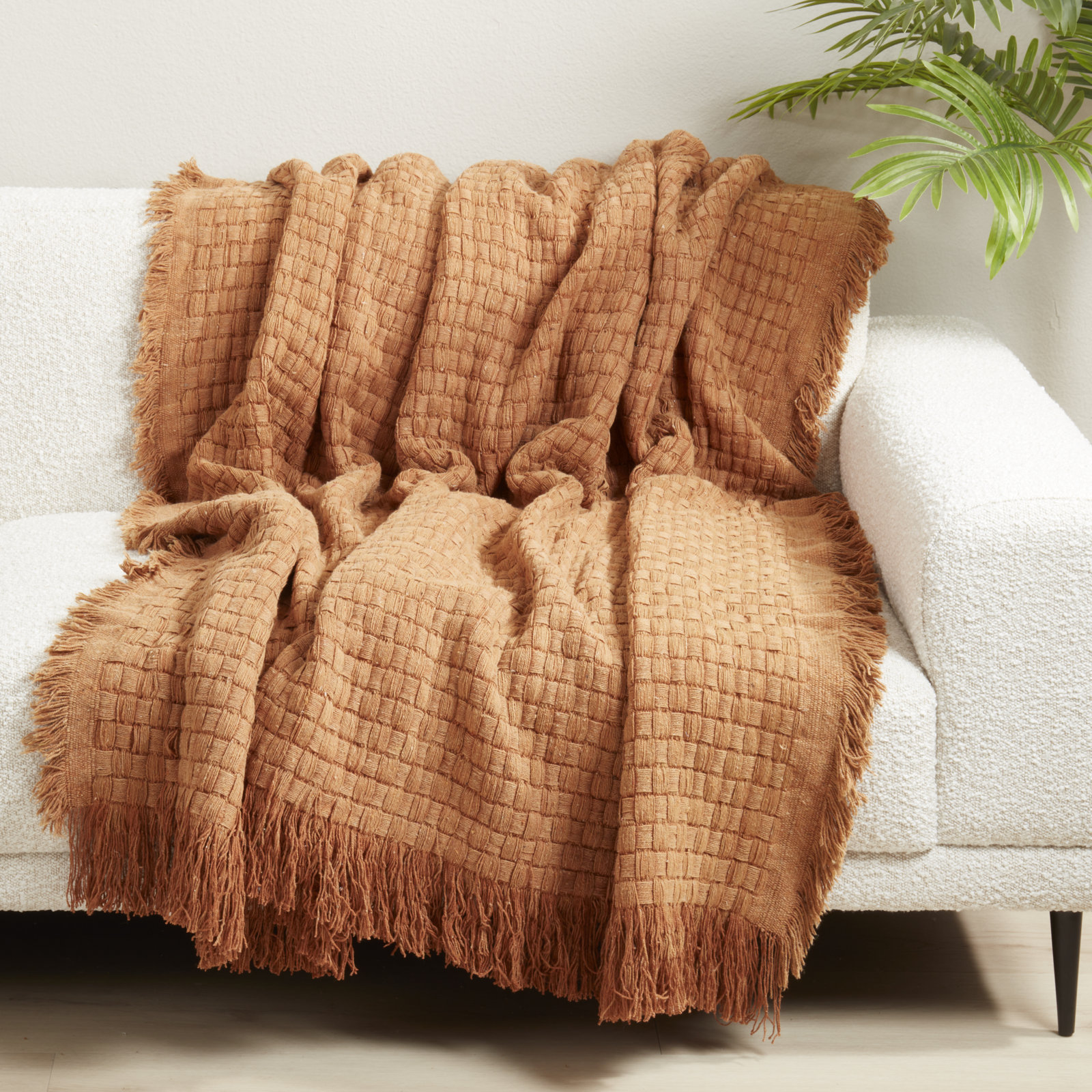 Sevan Collection Waffle Weave Throw Blanket, Orange