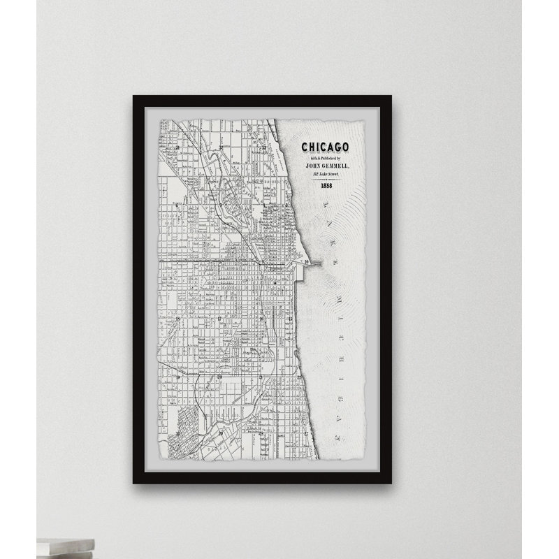 Carte de Chicago IV - impression encadrée, H 12 po x l 8 po x P 1,5 po