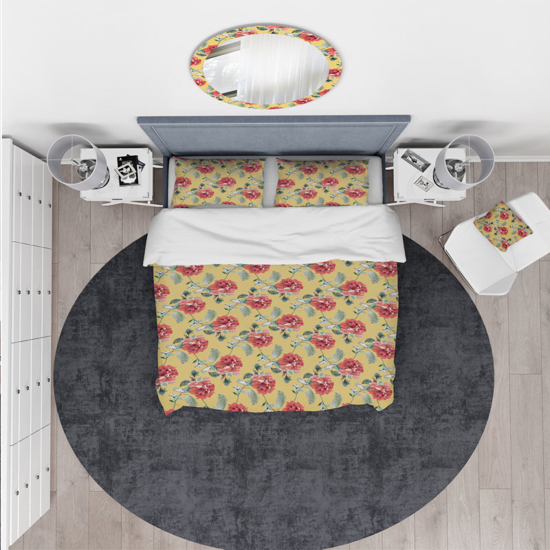 Ensemble de housse de couette rose rouge, Housse de couette double / grand + 2 taies
