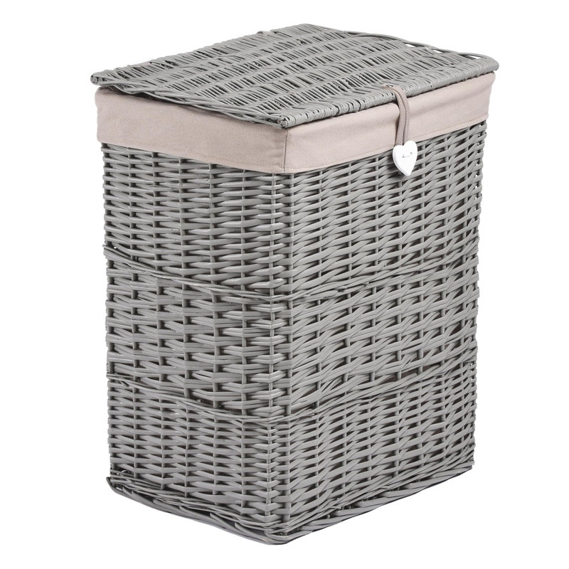 Wicker Laundry Basket with Lid and Removable Lining, Grey