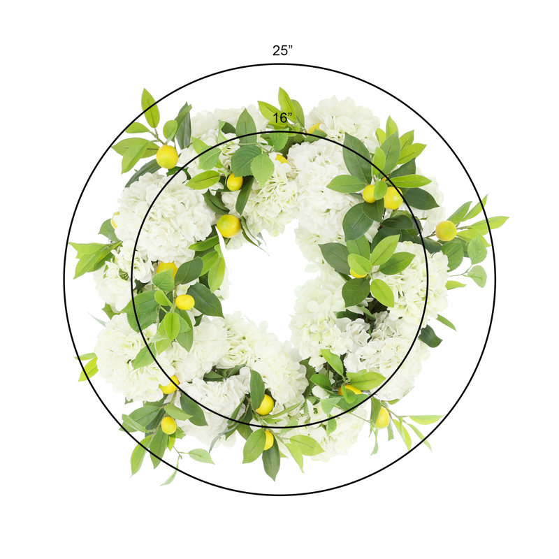 22" Spring Wreath with Hydrangeas and Lemons