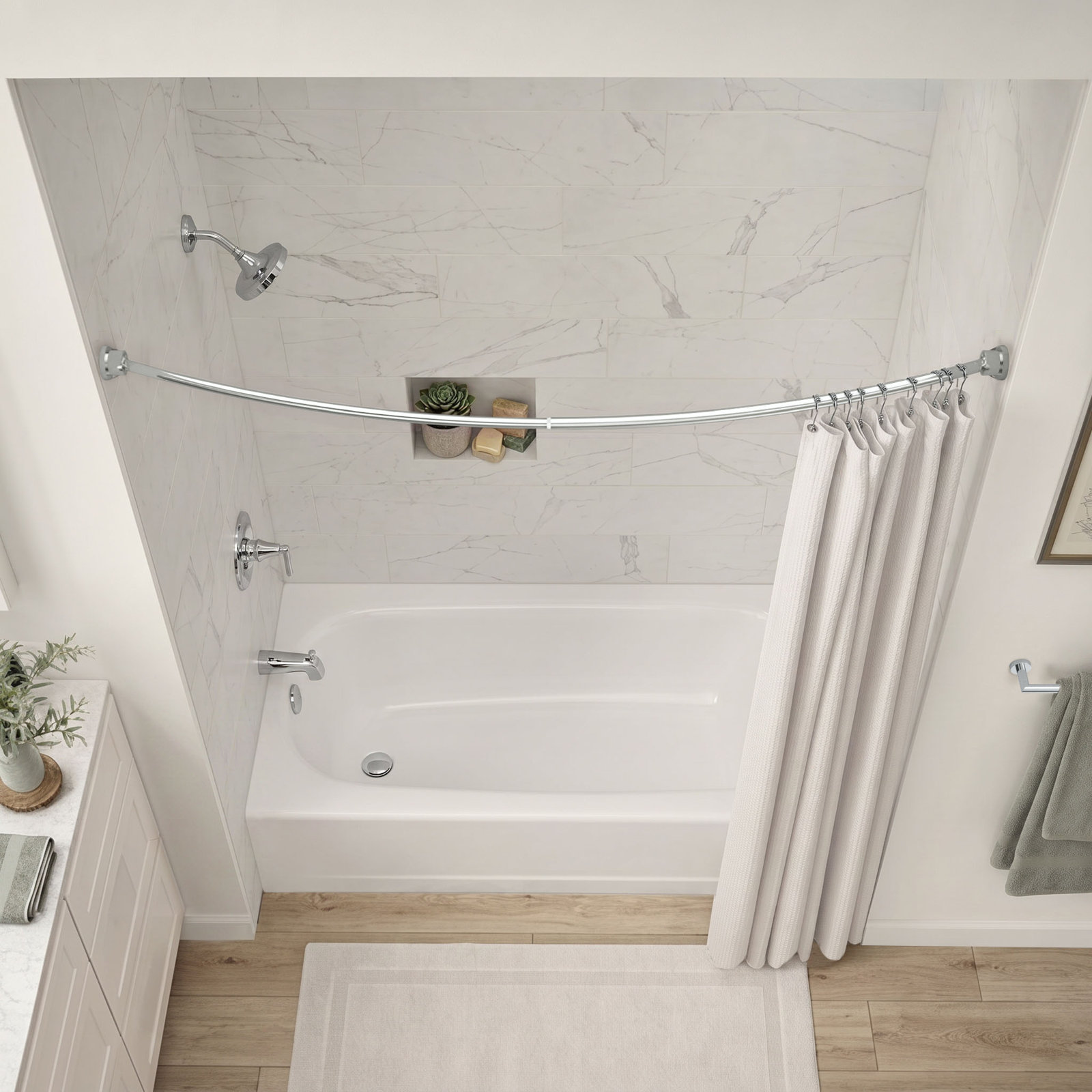Minimalist 72" Adjustable Curved Fixed Shower Curtain Rod, Chrome