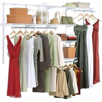 Configurations Custom Closet Kit, 4-8 Ft. Adjustable Metal Wire Shelving, White Finish, Expandable Organization System, Hardware Included, For Home Closet/Pantry/Laundry/Mudroom