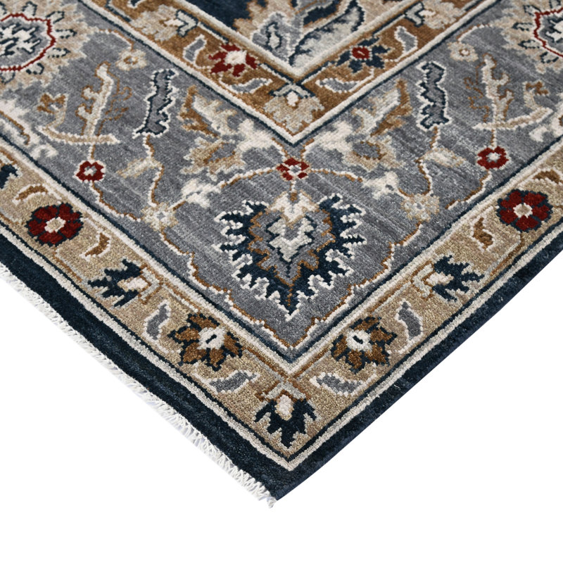 Bristol Oriental Handmade Hand-Knotted Area Rug in Blue/Gray, Rectangle 10' x 14'