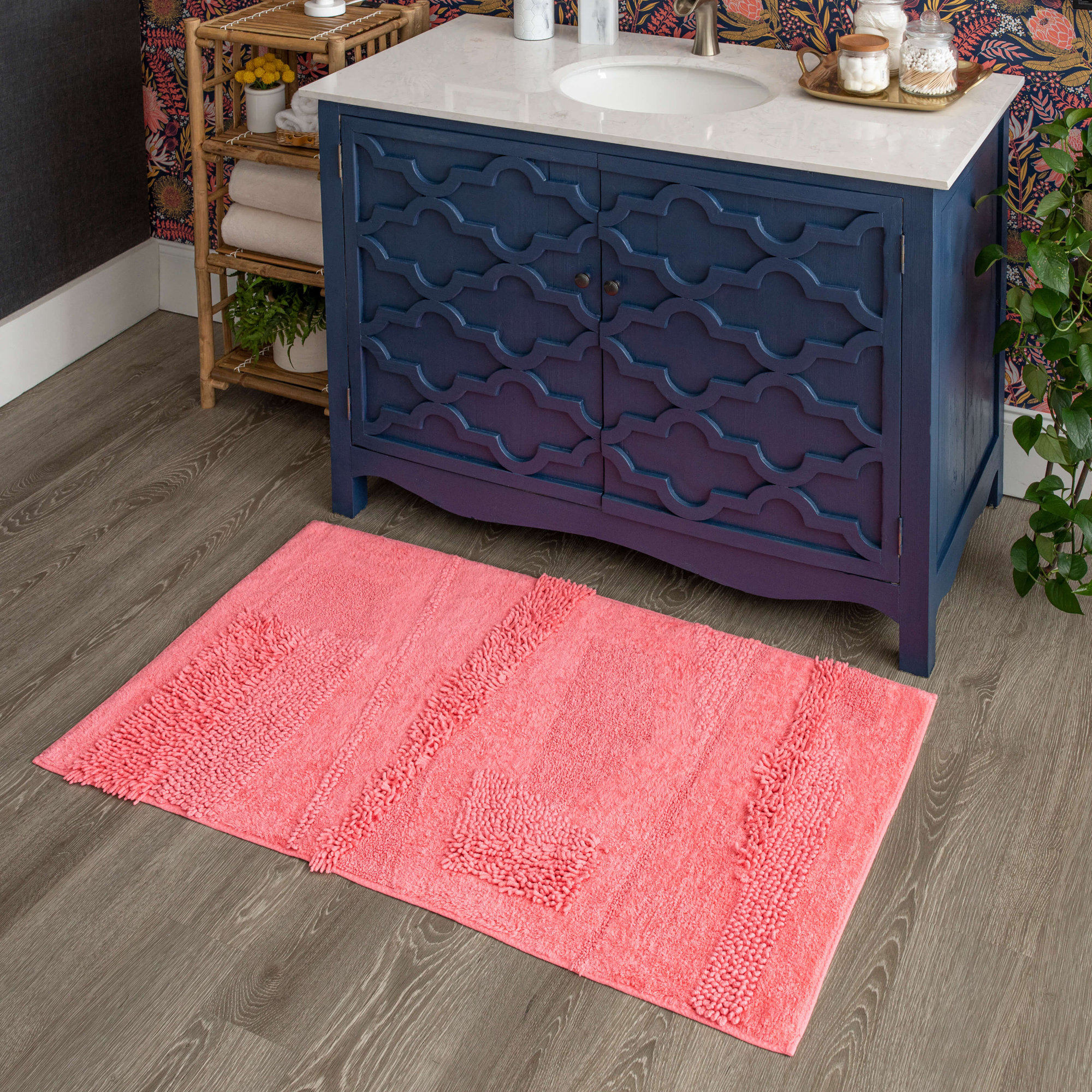 Laverne Solid Cotton Bath Rug, 17" W x 24" L, Fiesta Hot Pink