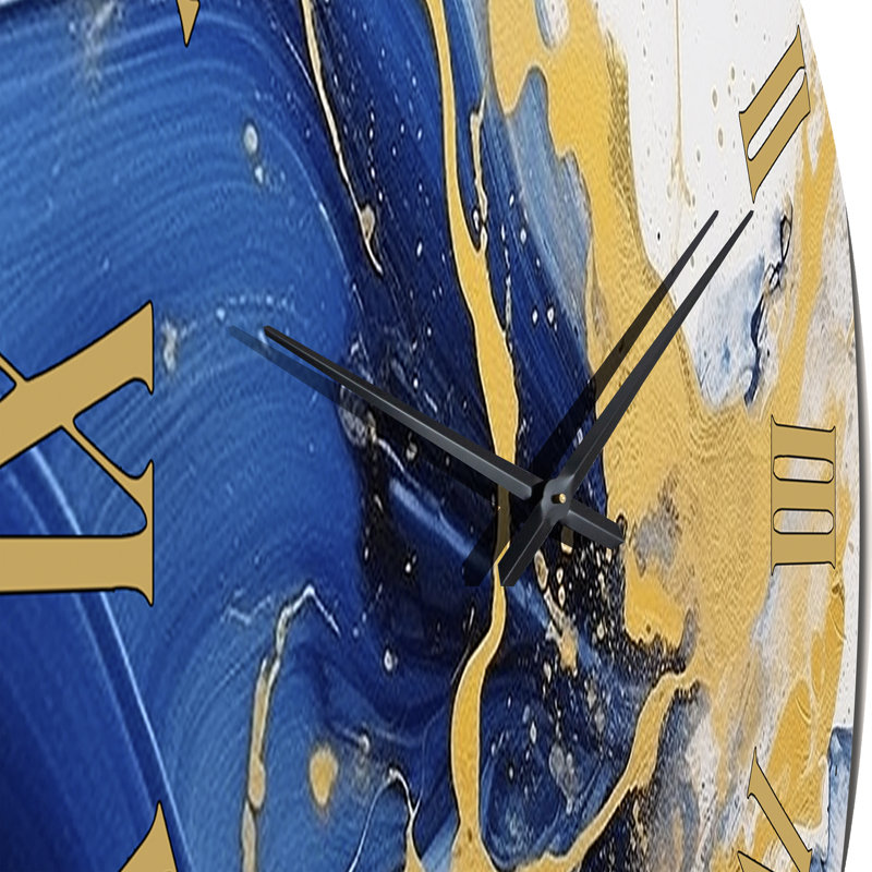 Horloge murale bleu foncé et or Strokes III - Fractals, Petit