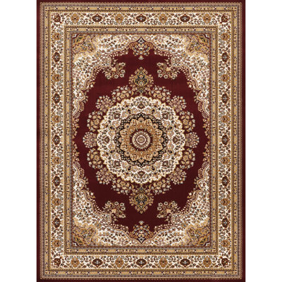 2 Ft. 7 In. By 9 10 Red Medallion Area Rug, Machine-Woven In Classic Luxury Ornate Traditional Design, 100% Polypropylene Pile , Stain And Suitable For Areas X Machine-Made Runner Style With Flair,