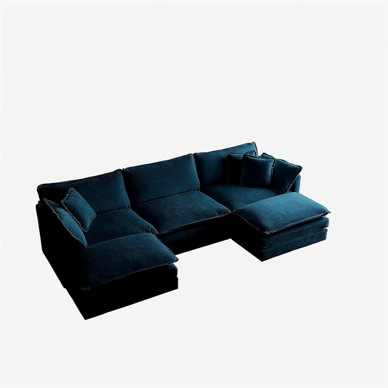 Canapé modulaire en U avec repose-pieds réversible, canapé d'angle convertible 5 places avec 2 repose-pieds, canapé moelleux et minimaliste moderne pour le salon, chenille bleue