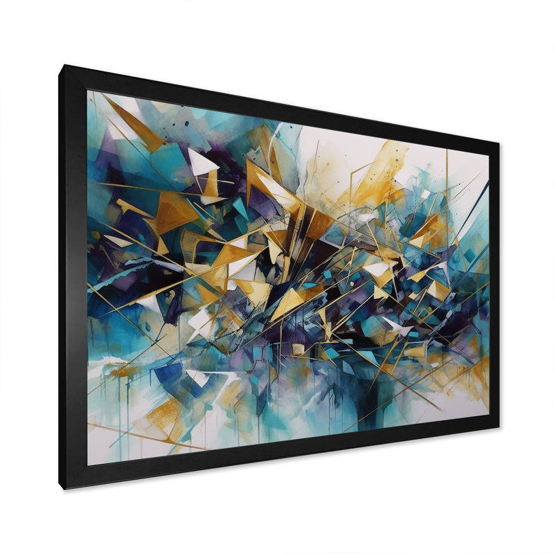 Golden Explosion Triangles III - Art géométrique abstrait, Cadre photo noir, H 16 po x l 32 po x P 1 po