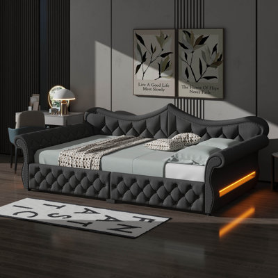 Queen-Size Daybed With Upholstered Construction, LED & Nailhead Trim Accents