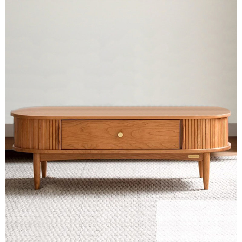 Scandinavian Solid Wood Coffee Table: Single - Drawer Utility