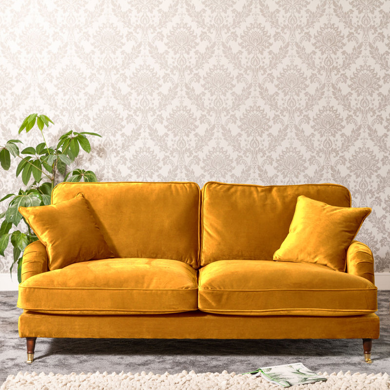 Fabiola Velvet Sofa, Mustard, 3
