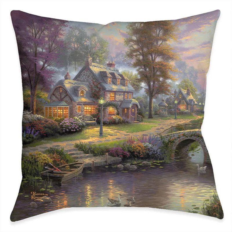Coussin décoratif Thomas Kinkade Sunset on Lamplight Lane