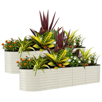 2 Pcs 94.49*23.62*23.62 inch White Raised Garden Beds Outdoor Galvanized Steel Planter Box for Vegetables Rust-Resistant Garden Box Durable Planters for Outdoor Plants