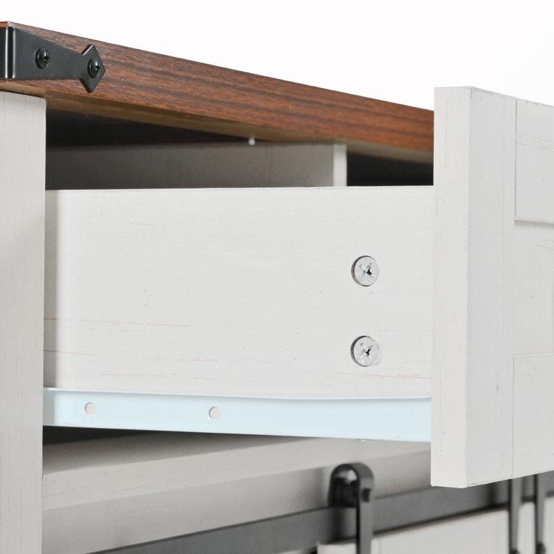 Rolling Storage Kitchen Island with Sliding Barn Door & Spice Rack, White