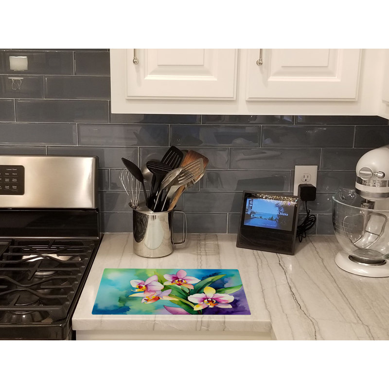 Orchids in Watercolor Glass Cutting Board Large