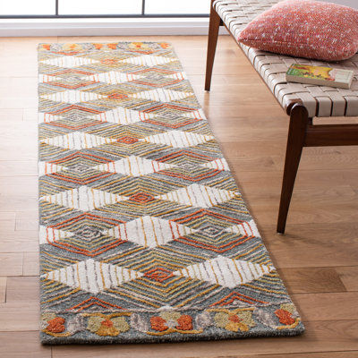 Tapis bleu / ivoire en laine touffeté à la main Garbutt