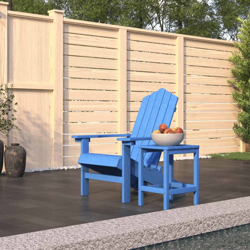 Adames Outdoor Adirondack Chair With Table, Blue