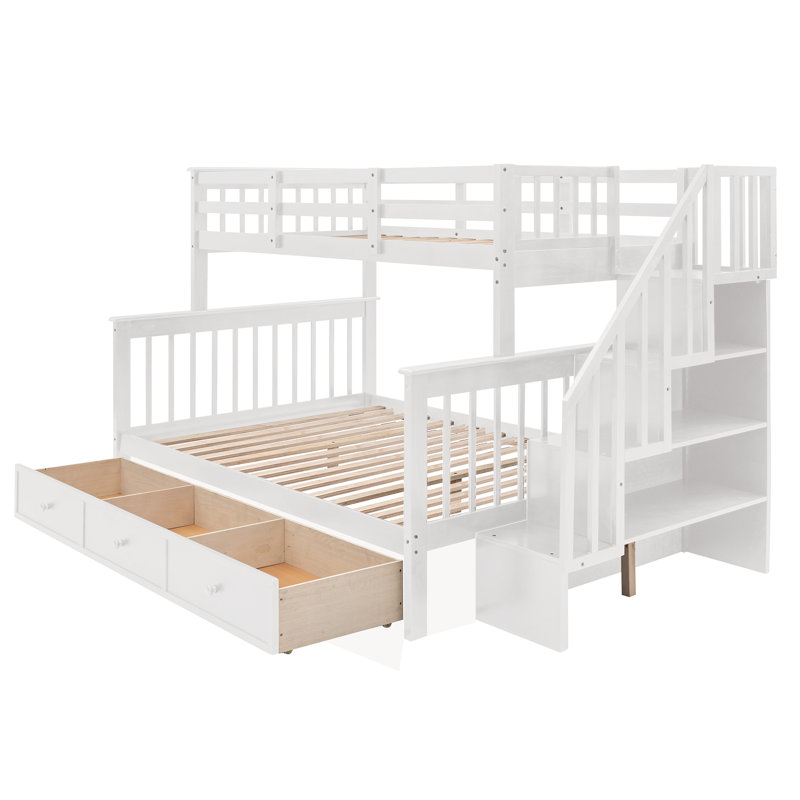 Mercedes Twin Over Full 3-Drawer Standard Bunk Bed with Storage Stairs by Three Posts™ Baby & Kids, White