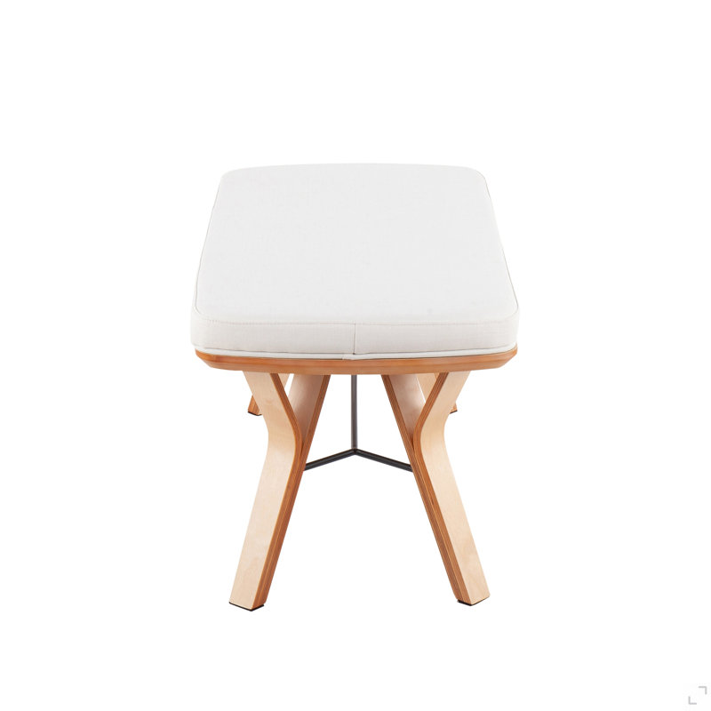 Banc Mid-Century moderne en bois naturel et tissu crème