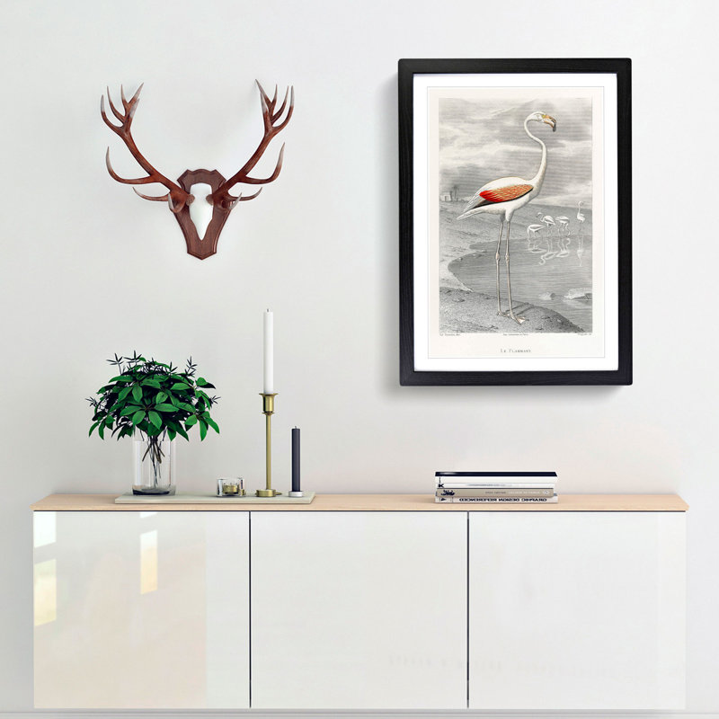 A Flamingo by Edouard Travies - Picture Frame Painting Print, 87cm H x 62cm W x 2cm D, Black Framed