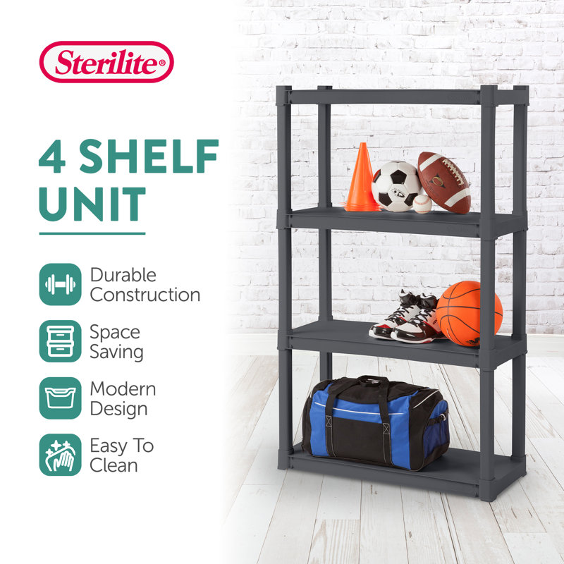 Flat Gray 4-Shelf Durable Plastic Storage Unit, 6 Pack