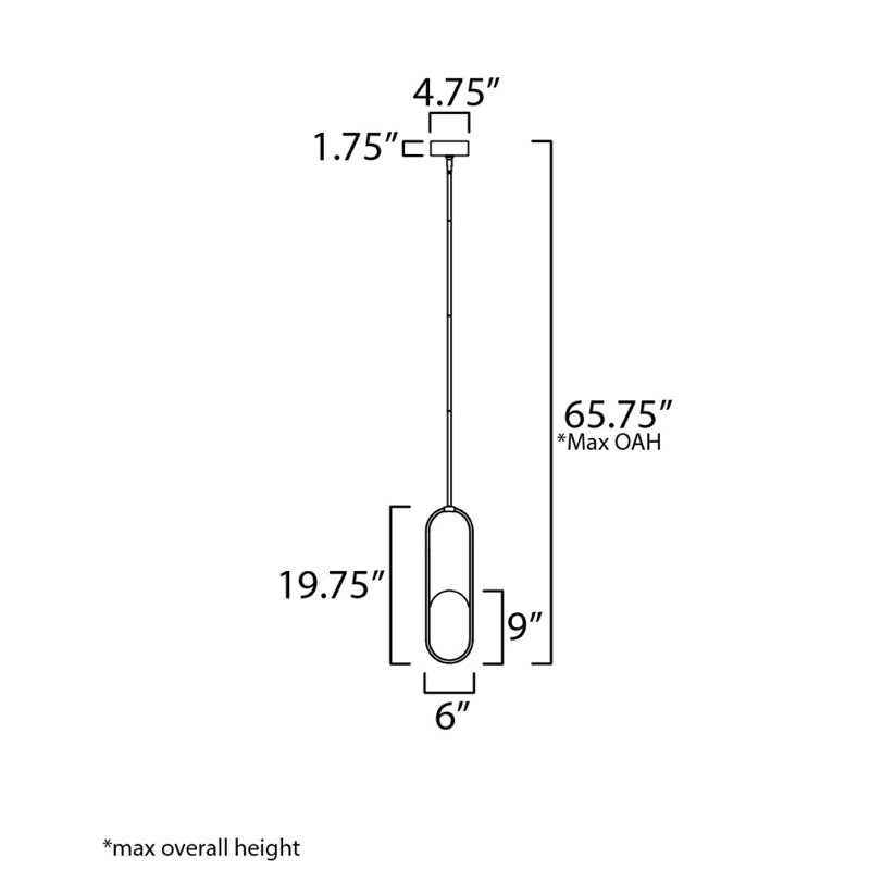Trance 1 - Light LED Pendant, 14 W, 65.75" H x 6" W x 0.75" D, 580 Lumens 