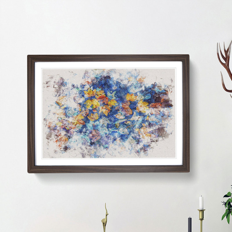 Multi Coloured Autumn Leaves - Picture Frame Painting Print, Walnut Framed, 62cm H x 87cm W x 2cm D