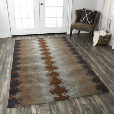 Tapis brun / rouge / gris en laine touffeté à la main Nona